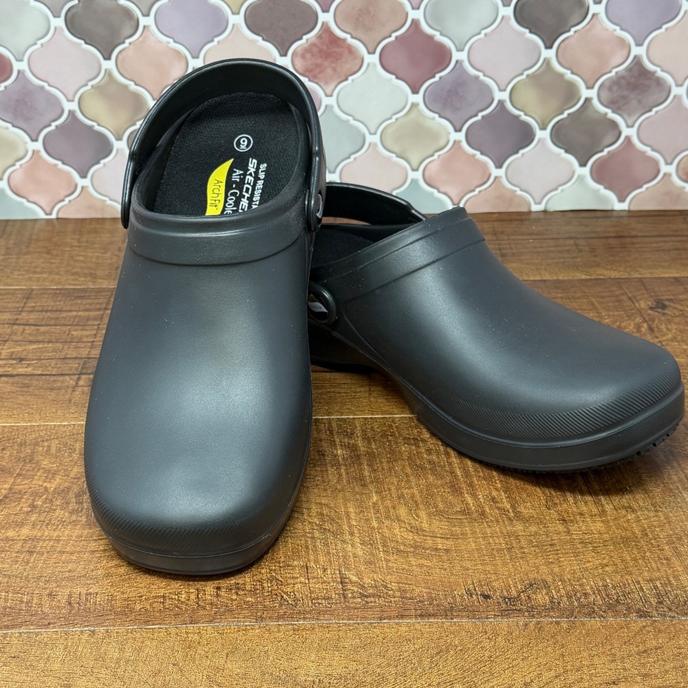 Skechers Work Arch Fit Slip Resistant Clogs Black Mule Shoes Women's Size 9
